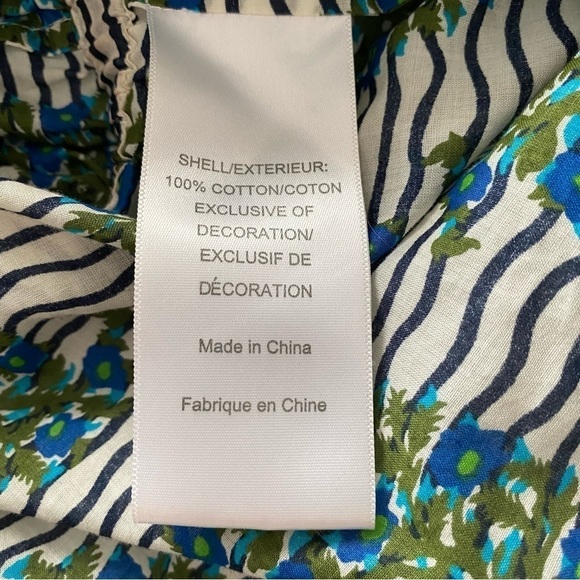 Tory Burch Top white Green Flora Cotton Scoop Neck Keyhole Tunic Elastic waist 6 - Picture 16 of 16